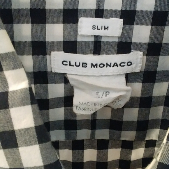 Club Monaco Slim White Black Button Down Checker Boyfriend Fit Shirt Size S/P - Picture 3 of 11